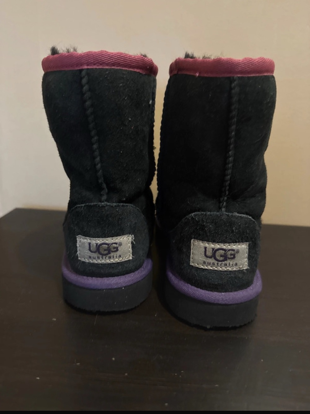 UGG Black winter boots with Pink and Purple Trim